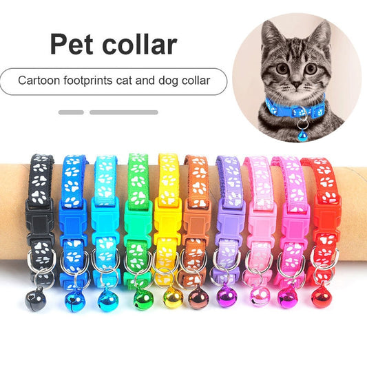 1Pc Colorful Cute Bell Collar Adjustable Buckle Cat Collar Pet Supplies Footprint Personalized Kitten Collar Small Dog Accessory